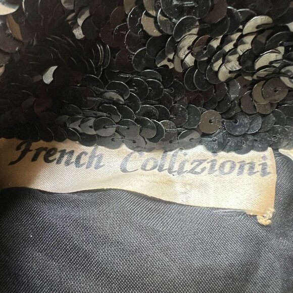 French Collizioni Size S Black Vintage Sequin Embroidered Patches Moto Jacket - Picture 8 of 16